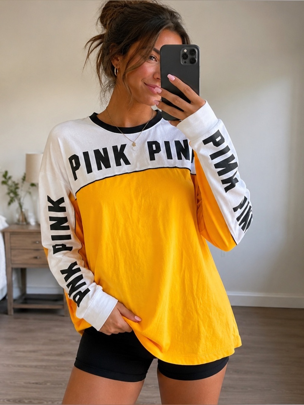 PINK Victoria’s Secret Oversized Colorblock Long Sleeve Tee XL Y2K